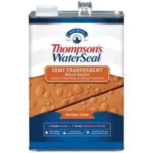 212 MAIN Thompsons Waterseal 1 gal Semi-Transparent Waterproofing Stain - Natural Cedar, Mildew-Resistant, Fade-Resistant, Repels Water Damage, Features Advanced Polymers, Resists Upward Damage