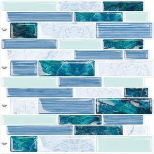 Peel and Stick Backsplash for Kitchen Bathroom 12"x12" 3D Adhesive Wall Peel and Stick Tiles Stick on Backsplash, Ocean Green(5 Sheets)