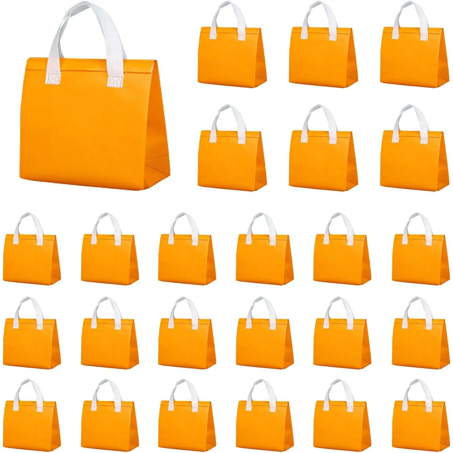 25 Pcs Insulated Take Away Bags Bulk - 6 x 9.5 x 10 Inch Thermal Insulation Cooler Bags for Hot and Cold Food Delivery (Orange)