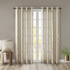 Fretwork Print Grommet Top Window Valance