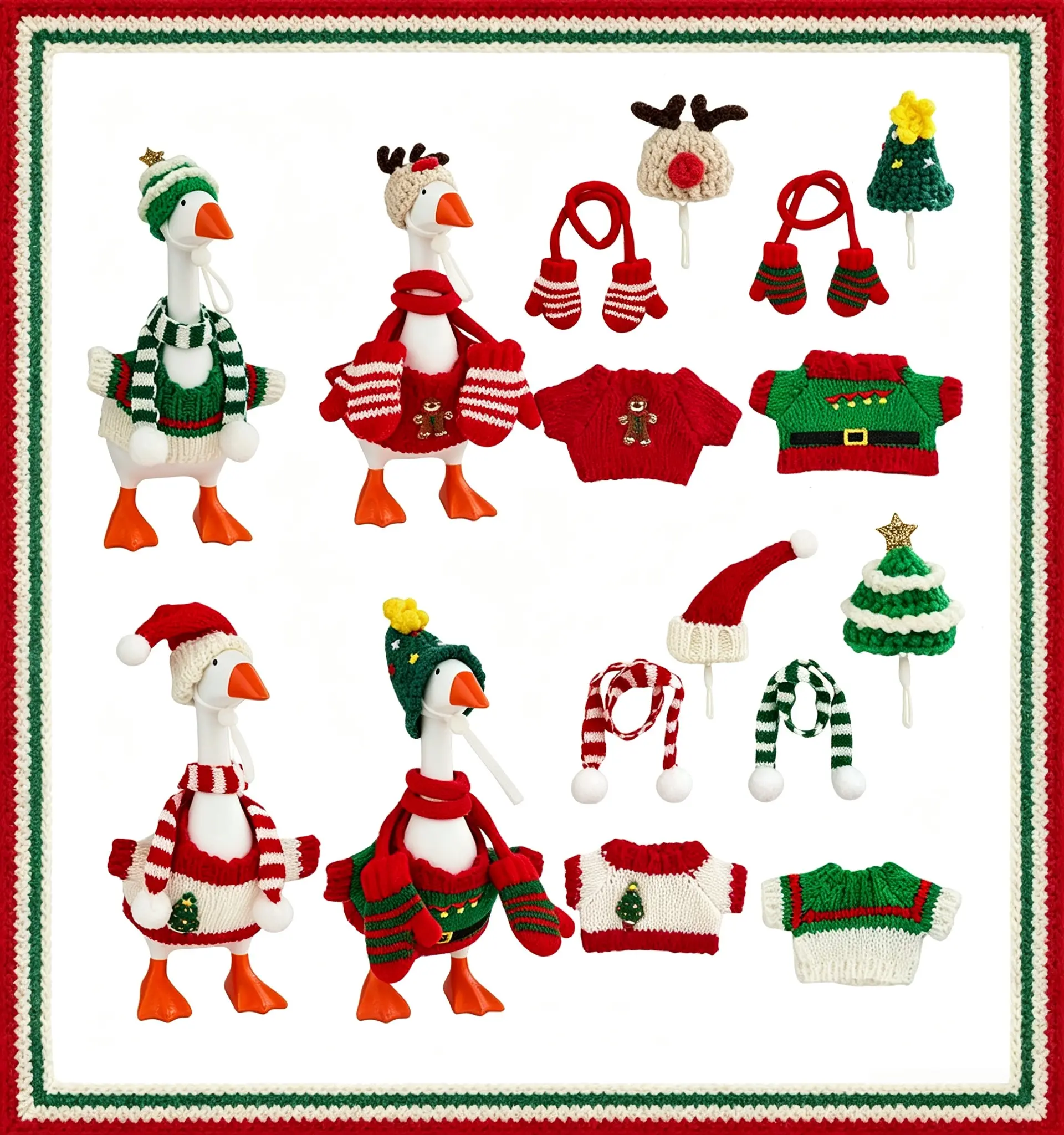 7-Inch Desktop Goose Figure 4 Set-a Polyester Knit Clothes Set - Fall, Christmas Outfits with Sweater, Hat, Scarf, Gloves - DIY Specialty Decor Gift for Toys & Hobbies Holiday Decor Supplies