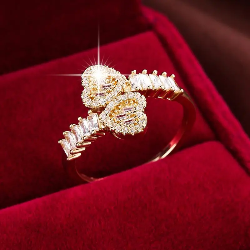 Adjustable heart-shaped ring symmetrical 14K modern style exquisite engagement gift anniversary
