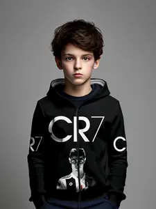 Cr 7 Football Pattern Graphic Team Hoodie, Fall & Winter Comfortable Sweatshirt, Fashion Boys, Classic Fit Hoodie