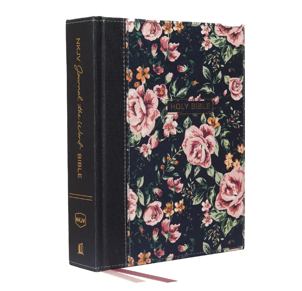 NKJV Journal the Word Bible, Cloth Over Board, Gray Floral, Red Letter Edition, Comfort Print: Reflect, Journal, or Create Art Next to Your Favorite