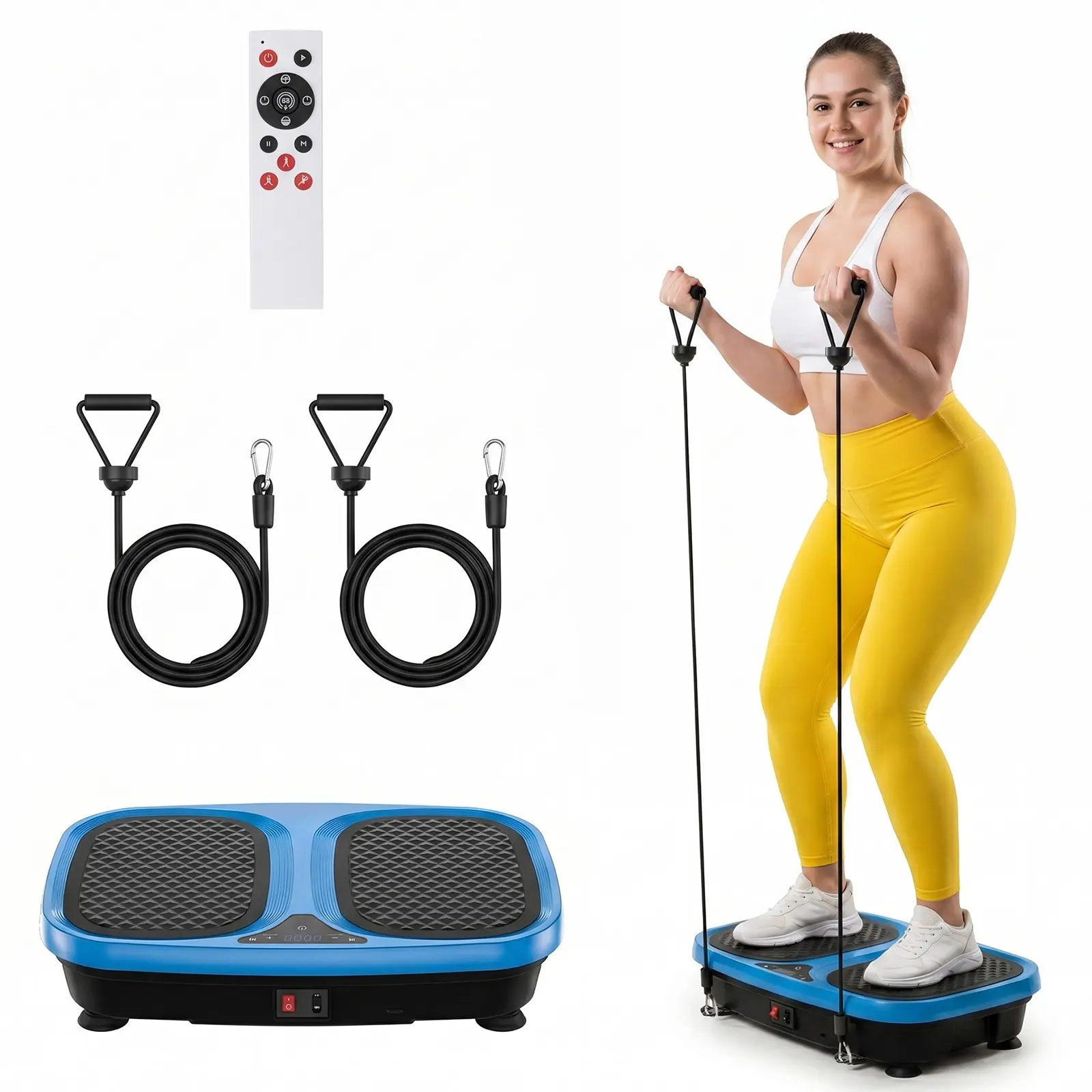 Vibration Plate Exercise Machine with Remote Control & Resistance Bands, Bluetooth Speaker, 120 Adjustable Speed Levels, Compact Home Workout Platform with LED Display for Indoor Exercise