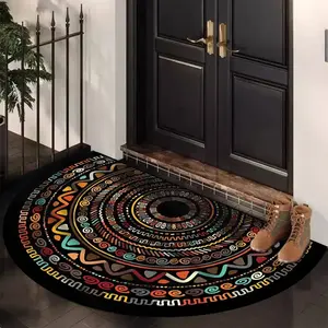 Bohemian Style Entrance Mat, Vintage Ethnic Rug, Boho Graphic Rug, Half Round Welcome Carpet, No Fuzz Easy Care Durable Fabric, for Living Room Bedroom Entryway