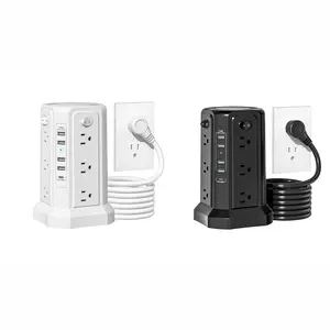 Passus Surge Protector Power Tower with 3m Extension Cord, 12 Ac Outlets & 5 USB Ports, USB C Compatible, Ideal for Home Office Dorm Use