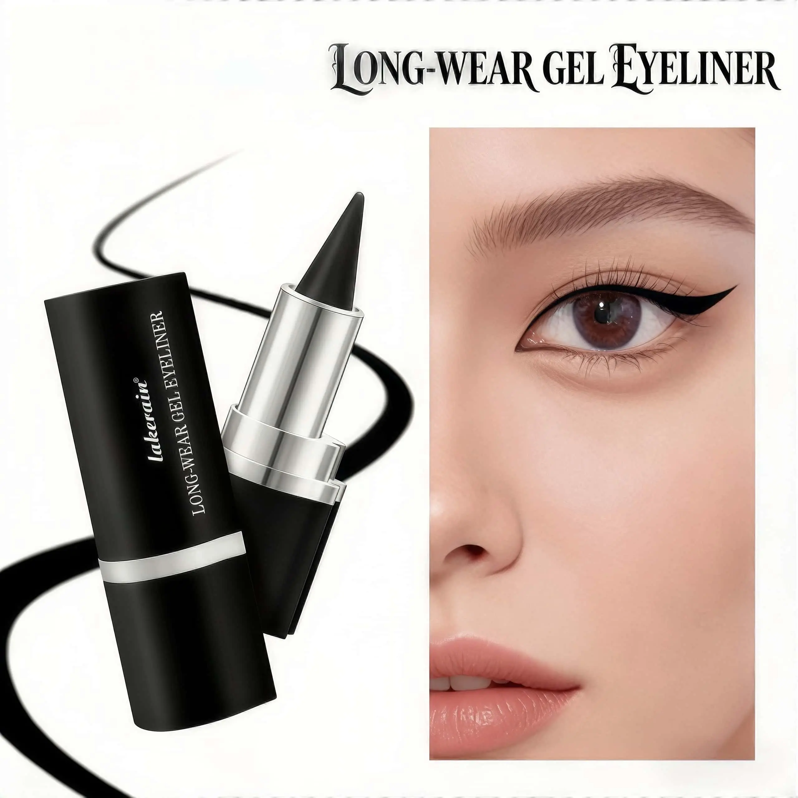 Smudge-Proof Waterproof Black Gel Eyeliner Stick - Ultra Smooth, Sweat-Resistant, Long-Lasting Precision Eyeliner for Flawless Daily Makeup, Winged Liner, Smoky Eyes & Halloween Cosmetics Gift (Blend-Friendly)