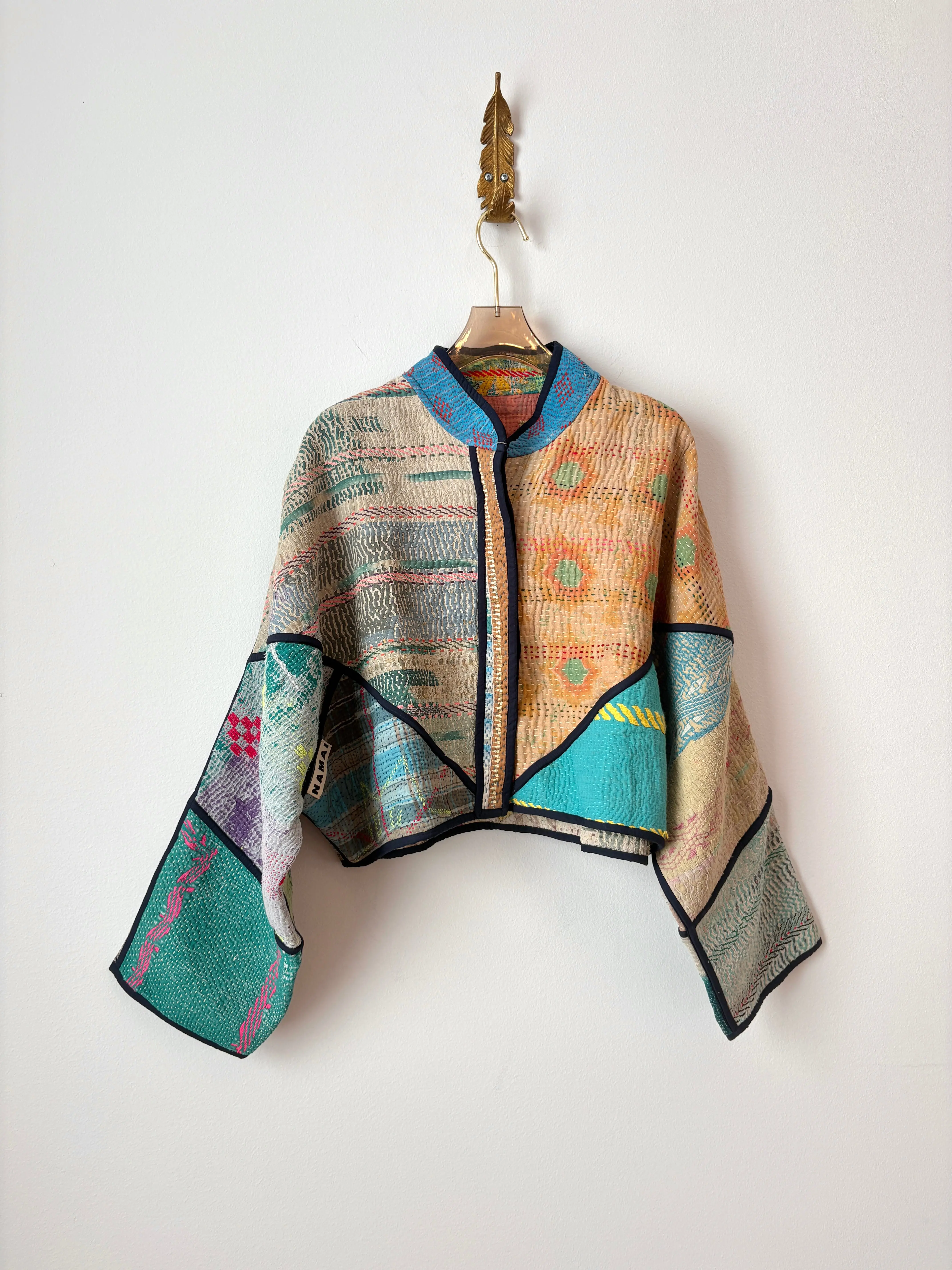 Reversible Kaira Quilted Cropped Jacket in Colors Sky Blue, Soft Orange, Blue, Green & Purple, Salmon, Soft Yellow, Beige