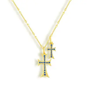 EVRY JEWELS Gold or Silver Plated Stainless Steel Women's Hypoallergenic Double Cross Me Necklace