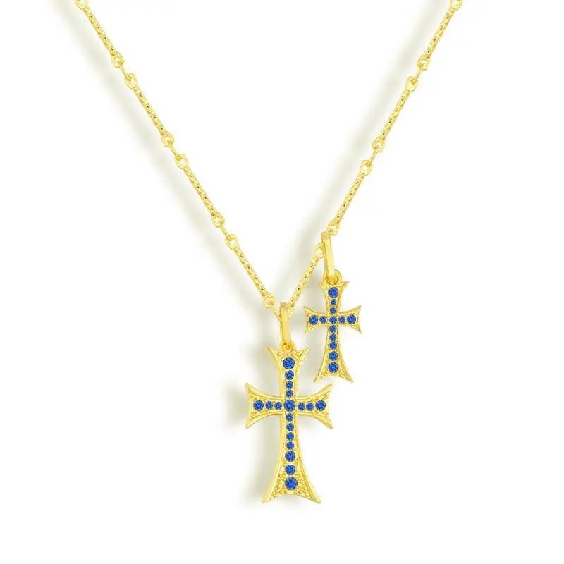 EVRY JEWELS Gold or Silver Plated Stainless Steel Women's Hypoallergenic Double Cross Me Necklace