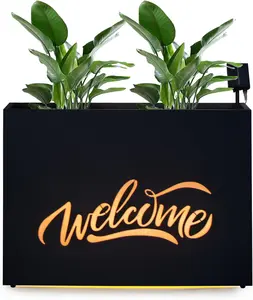 Metal LED Planter Box Rectangular Block - Galvanized Steel Long Planters Box with Solar Light Outdoor All-Weather Use with Drainage Holes for Cafe Bar Mall Patio/Porch/Entrance, 35.5×24×12IN（Home）