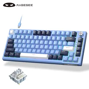 MageGee SKY81 75% Mechanical Gaming Keyboard, Gasket Hot Swappable Wired Custom Creamy Keyboard w/ 5-Layer Sound Padding, Knob Control, RGB Backlit, NKRO for Win/Mac (Prussian Blue, Blue Whale Switch)