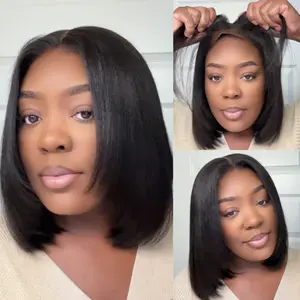 UNice Glueless Yaki Straight Short Bob Wig with Drawstring Pre-cut 7x5 HD Lace Human Hair Wigs with Bleached Knots Beginner Friendly Natural Hairline #TikTokShopStockUp #greenish