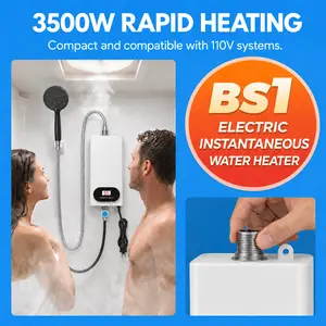 3500W Electric Tankless Water Heater Shower Head Set with LCD Display Instant Hot Water Easy Install for Bathrooms Kitchens and RVs White Stainless Steel Household Appliances #SummerVibes