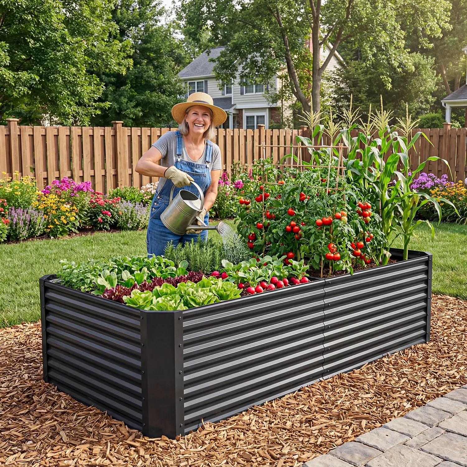 YITAHOME 1pc Raised Garden Bed Kit, with Gloves & Tension Bar, Outdoor Patio Planter Box for Plants Vegetables Flowers
