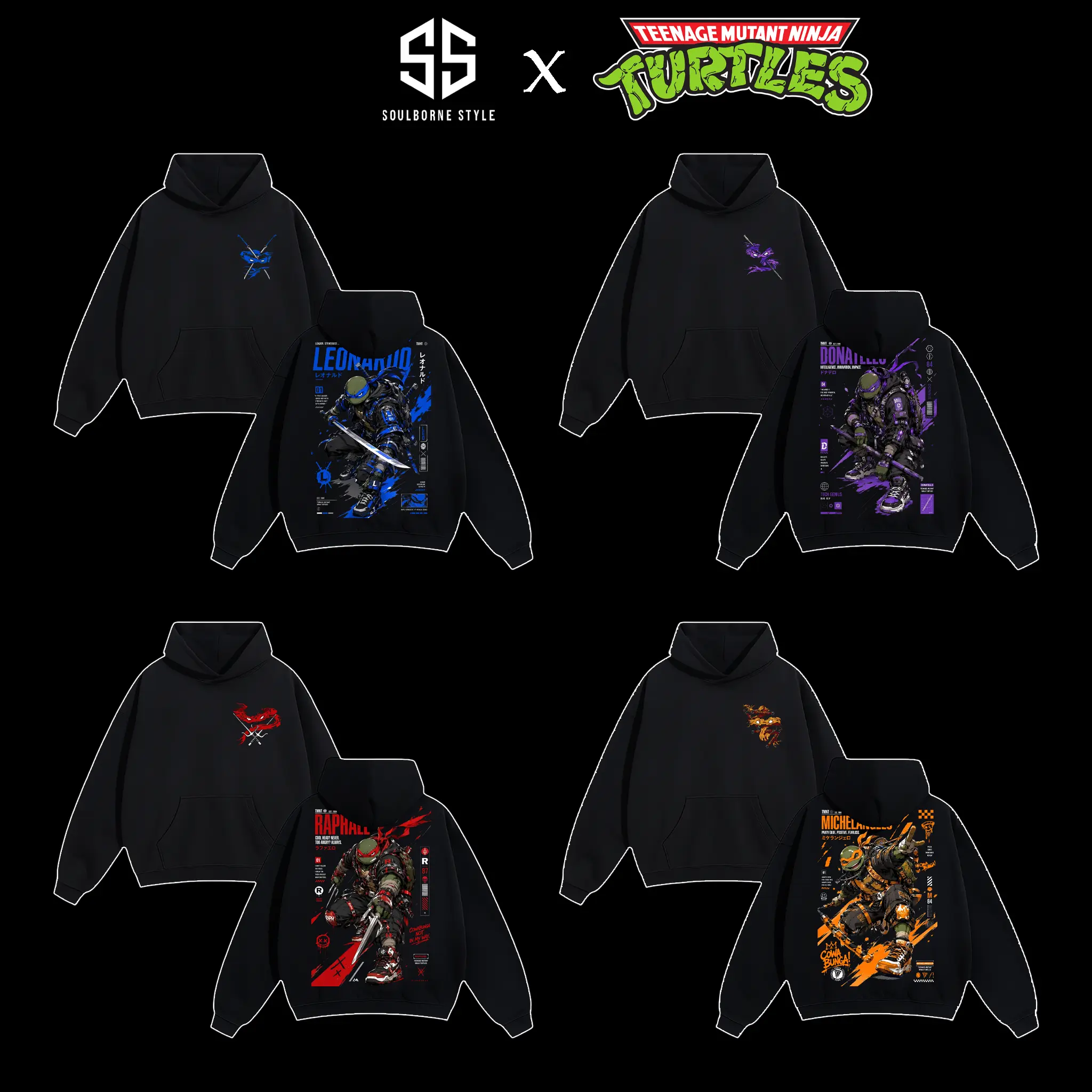 [Soulsborne Style] Teenage Mutant Ninja Turtles Street Vibe Hoodie, Vintage TMNT Graphic Pullover T-shirt, Retro Cartoon Streetwear, Ninja Turtle Fan Apparel, 100% Cotton Unisex Hoodie, Gift for Men & Women