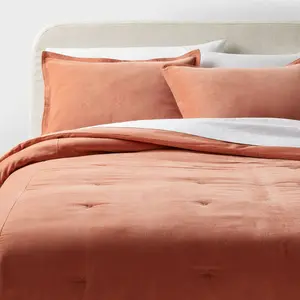 Full/Queen Cotton Velvet Comforter and Sham Set Light Terracotta - Threshold: OEKO-TEX Certified, 165 Thread Count