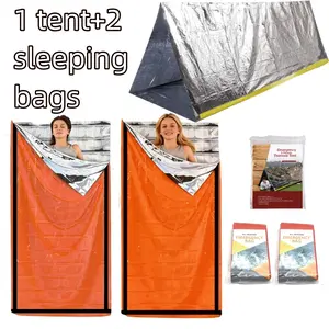 3 Piece Emergency Survival Kit, Survival Supplies, Polyester Film Insulated Tent + 2 Sleeping Bags, Waterproof Windproof Insulated Sleeping Bags, Camping Hiking Outdoor Adventure Survival Gear