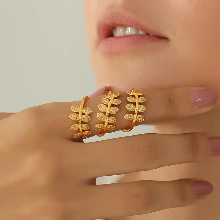 U7 Statement Rings Cocktail Party Jewelry Adjustable Clear CZ Long Leaf Ring