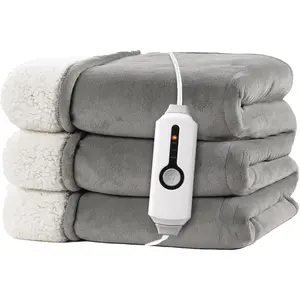 Electric Heated Blanket Full Size 72"x84" ETL Certified for Safe Overnight, 4 Heat Settings & 10H Auto Off, Dual-Sided Microplush Sherpa Machine washable Light Gray