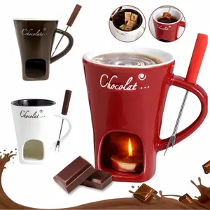 Ceramic Ice Cream Cup with Fork, 1 Set Creative Heat Resistant Coffee Cup with Handle, Chocolate Cup, Drinkware for Home Kitchen, Mug