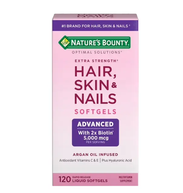 Nature's Bounty Optimal Solutions Advanced Hair, Skin and Nail Biotin & Vitamins A, C, & E, Women's Multivitamin, Softgels, 120 Ct