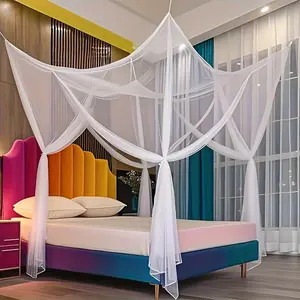 Extra Large 4-Door Canopy Mosquito Net with High-Density Breathable Polyester Mesh & Mosquito Netting, Portable Easy-Install Foldable for Bedroom, Ideal Gift for Family Campers