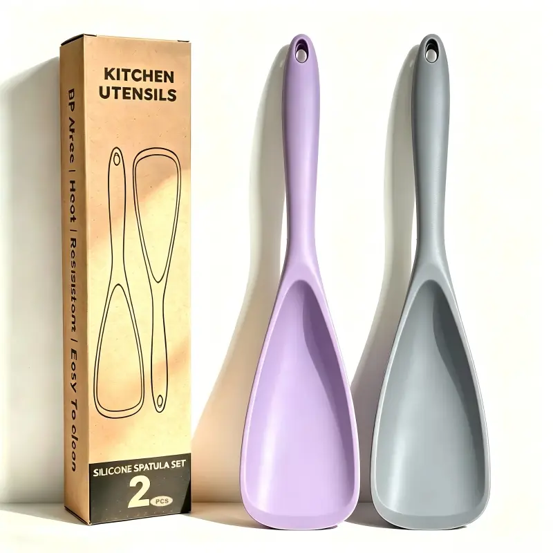 2-Pack Food Grade Silicone Cooking Spatula Scoop, High Heat Resistant Non-Stick Kitchen Turner, Durable Easy-to-Clean Kitchen Utensils for Stirring, Scraping