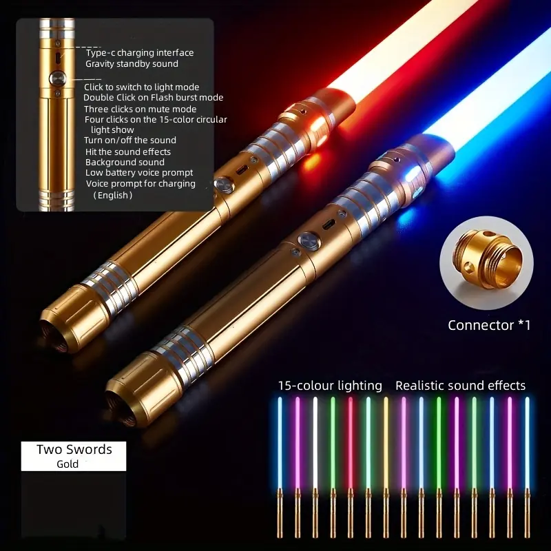 15-color 2-in-1 Metal Gravity Sensing Light up Saber Toy Sword, Light sword Upgraded Version Party Glow Sword for Halloween and Christmas Gift