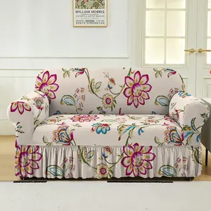 Floral Print Sofa Cover, 1 Count Sofa Slipcover with Skirt, Dustproof Sofa Protector for Home Living Room, Sofa Protector for Home Living Room, Couch Slipcover