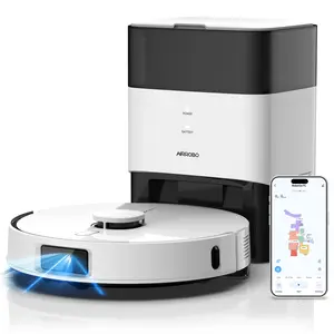 AIRROBO L60+ Self-Empty Robot Vacuum and Mop Cleaner with Ultrasonic Carpet Detection,6000Pa Suction,Laser Obstacle Avoidance,240min Long Runtime