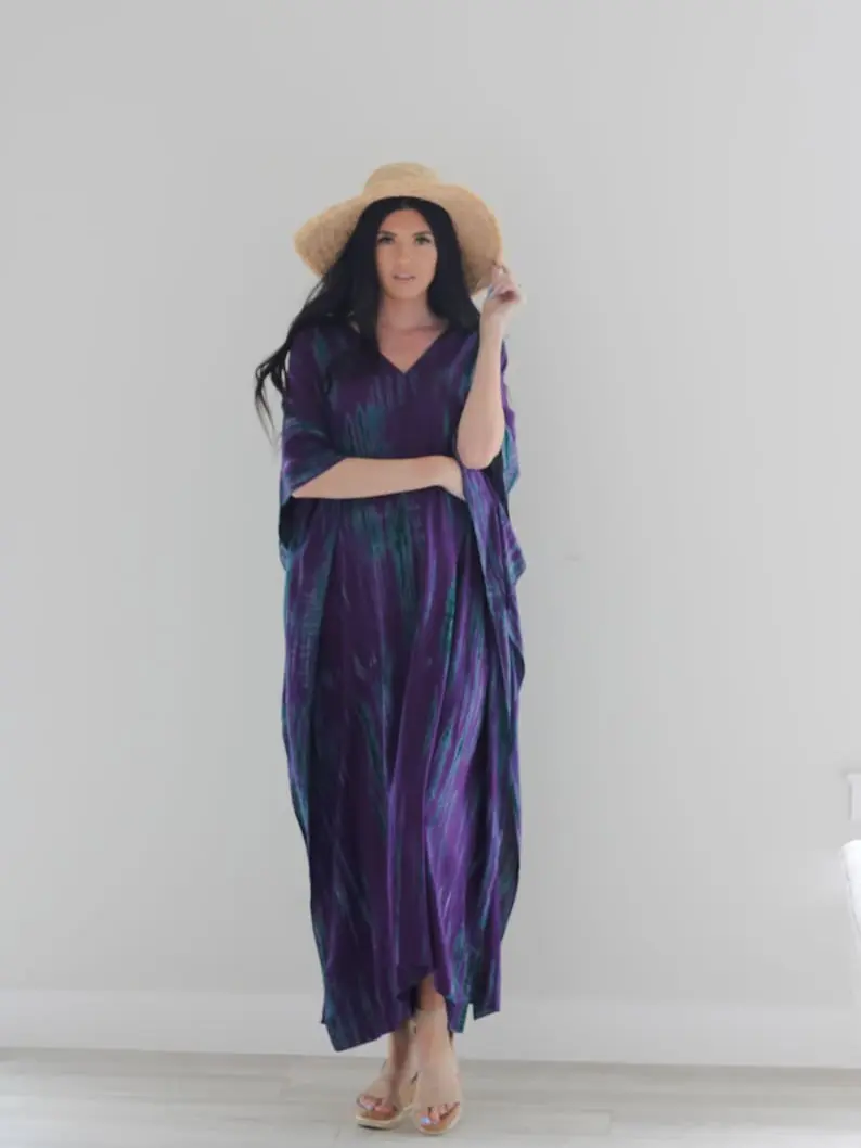 Plus Size Caftan, Purple Tie Dyed Kaftan, Kaftan With Pockets, witch costume, Women Kaftan,Tie Dye Caftan, Plus Size Maxi Dress, fall style