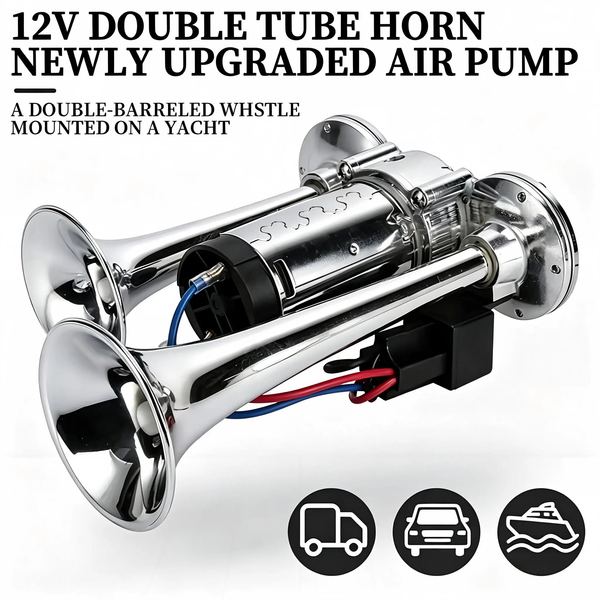 12V 600dB Loudness Air Horn Kit - Plug-and-Play Car Accessories, Motorcycle Accessories for All 12V Veh. (SUVs, Trucks, Cars, Boats)
