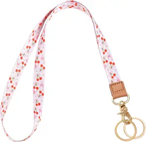 Badge Lanyard for , Long  Strap with Metal Hook for ID Badges, Cute Lanyard  for Women Girls, Pink Bow Cherry