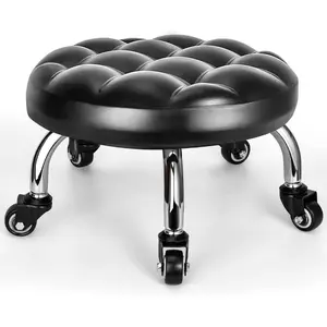 Low Rolling Stool, Low Stool with Wheels, PU Leather Low Roller Seat Stool Chair, Rolling Seat Stool for Home Office Garage Shop (Style 1)