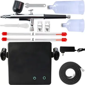 New 12-Piece Spray Gun Set & Air Compressor Painting Kit, High Pressure 32-40psi, Non-Clog Nozzles 0.2/0.3/0.5mm, Ideal for Painting, Models, Cake Decor, Makeup (, 40 Psi)