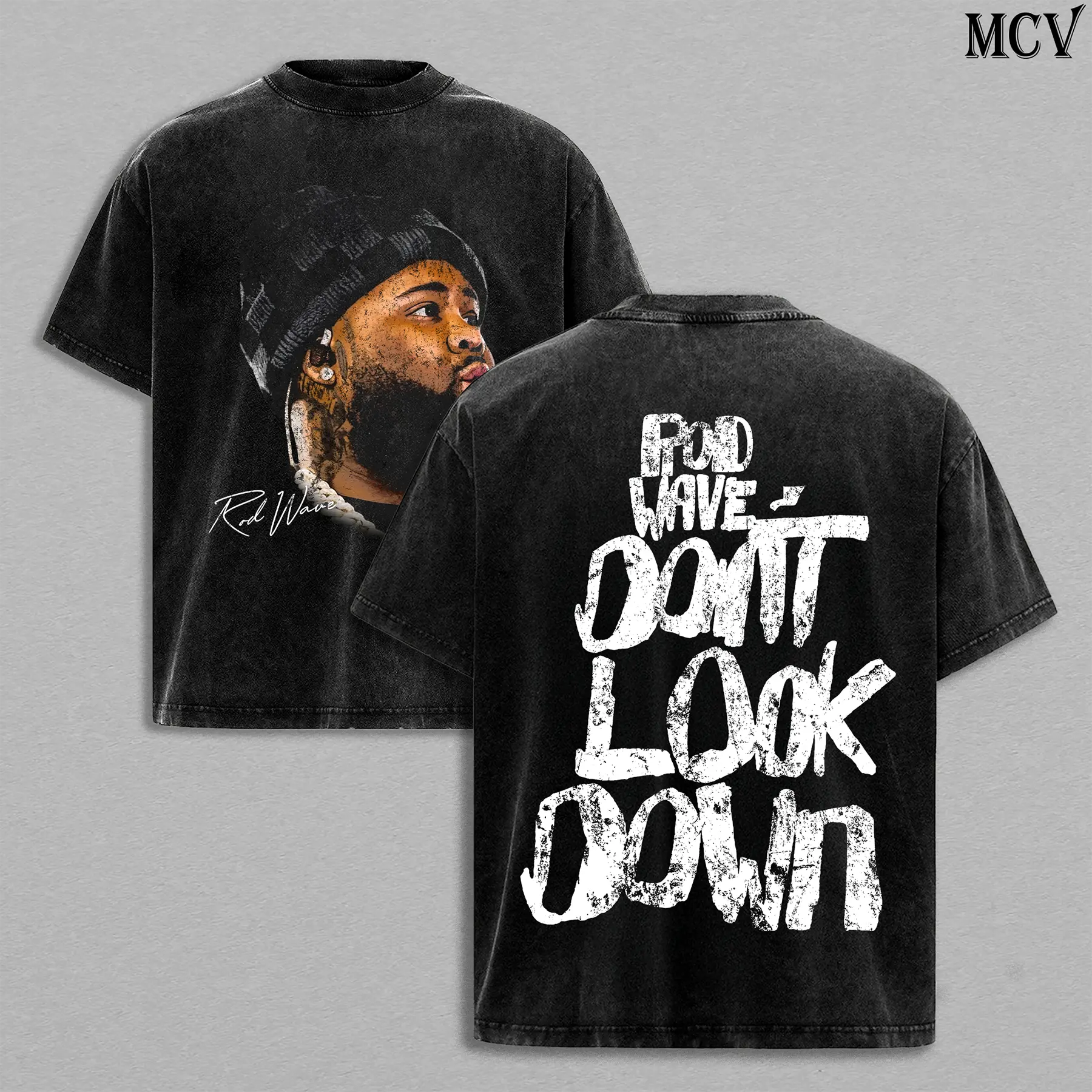 Don't Look Down Tour Tee Washed – Rod Wave Vintage Heavy Cotton Unisex Oversize Hip Hop Rap Graphic T-Shirt, Rod Wave Hoodie & Sweatshirt Retro Y2K Streetwear Concert Tour Music Merch for Men and Women Fans Menswear Oversized