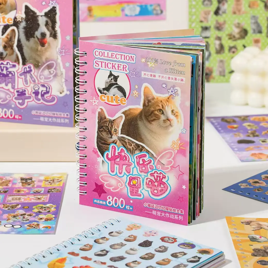 Cute Pet Sticker Book, 30 Sheets 800 Pcs Cat Stickers, Kawaii Animal Stickers for Scrapbooking, Journaling, DIY Crafts, Planner Decoration, Pet Lover Gifts