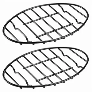 2 Pack Oval Roasting Rack - 12 Inch Black Cooling Rack with Integrated Feet,Nonstick -for Roasting Pan,Great for Basting