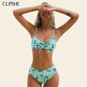 CUPSHE TikTokShopSpringGlowUp Earthly Aruba Flower Bikini Sets | Sweetheart Tie Front Bikini Top & Shirred Bottoms | 2026 Romantic Tropical Floral Swimsuit for Beach Getaway