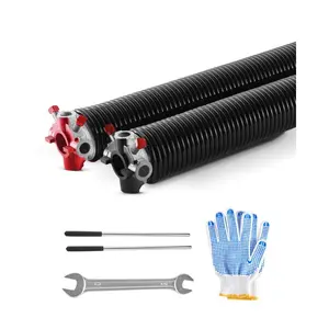 VEVOR Garage Door Torsion Springs, Pair of 0.25x 2x 32 in, 16000 Cycles, Electrophoresis Black Coated for Replacement, Garage Door Springs with Non-Slip Winding Bars, Gloves and Mounting Wrench