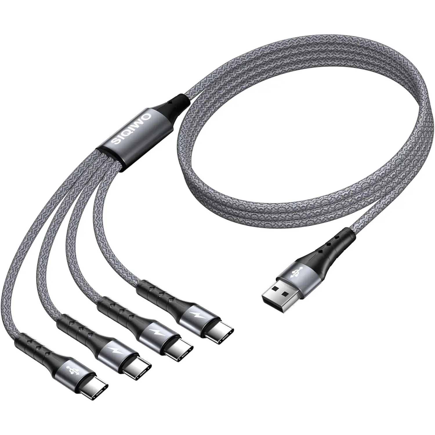 Multi USB C Cable Fast Charging, [4FT/2 Pack] QC 3.0(3A) USB C Splitter Cable, 4 in 1 Charger Cord with 4 Type C Ports, for iPhone 16/15 Series, iPad Air/Pro, Samsung Galaxy S25 S24, Pixel, PS5