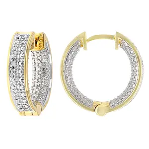 JTV White Diamond Accent 14k Yellow Gold Over Brass Hoop Earrings