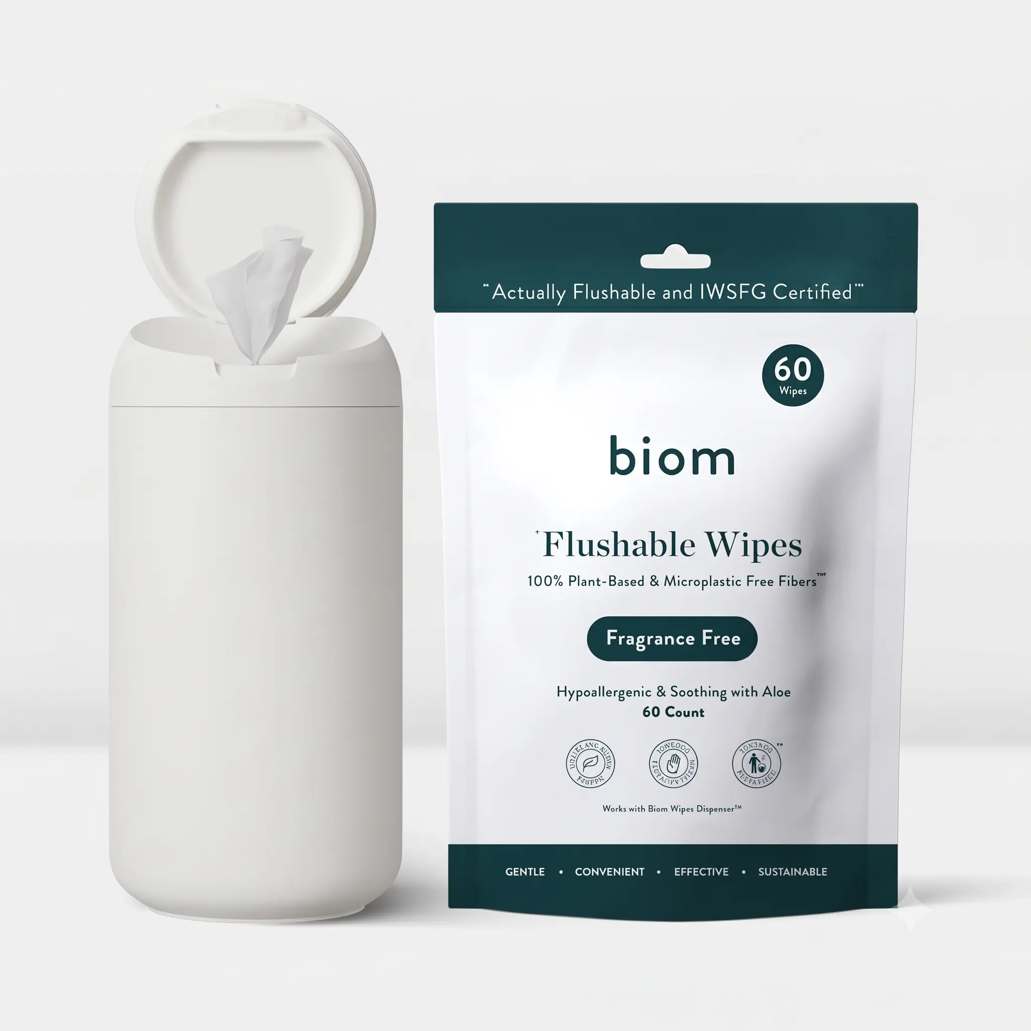 Biom Dispenser + 60 ct Flushable Wipes