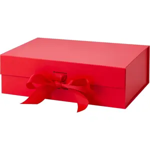 10.5" Large  box with  Lid and Ribbon for Christmas,Valentine's day,Birthdays, Bridal Gifts,Weddings,DIY and so on (Large, Red)