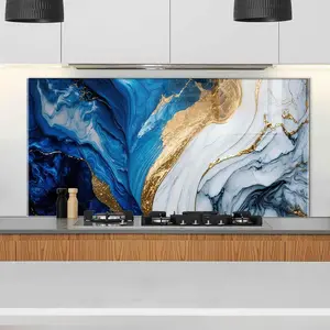 GCKG White and golden marble texture with Generative Tempered Glass Kitchen Backsplash, Stove Back Cover, Stove Splashback, Cutting Board, Kitchen Wall Decor