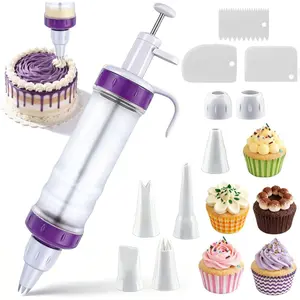 Dessert Decorating Syringe Set, Icing Dispenser Cupcake Filling Injector, Cake Decorating Kit, with 7 Icing Nozzles, 3 Cream Scrapers