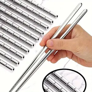 Stainless Steel Chopsticks, 5 Pairs Reusable Metal Chopsticks, Lightweight Easy To Use Modern Metal Chop Stick Utensils Cutlery Kitchenware for Home Kitchen, Tableware Dinnerware Sets