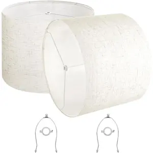 VEVOR Drum Lamp Shade 2 Set, 16 in Top x 16 in Bottom x 12 in High, Large Lampshade with Harp, Replacement Lamp Shade for Table Lamps Floor Lamps Pendant Lights, Easy Assembly Required (Light Linen)